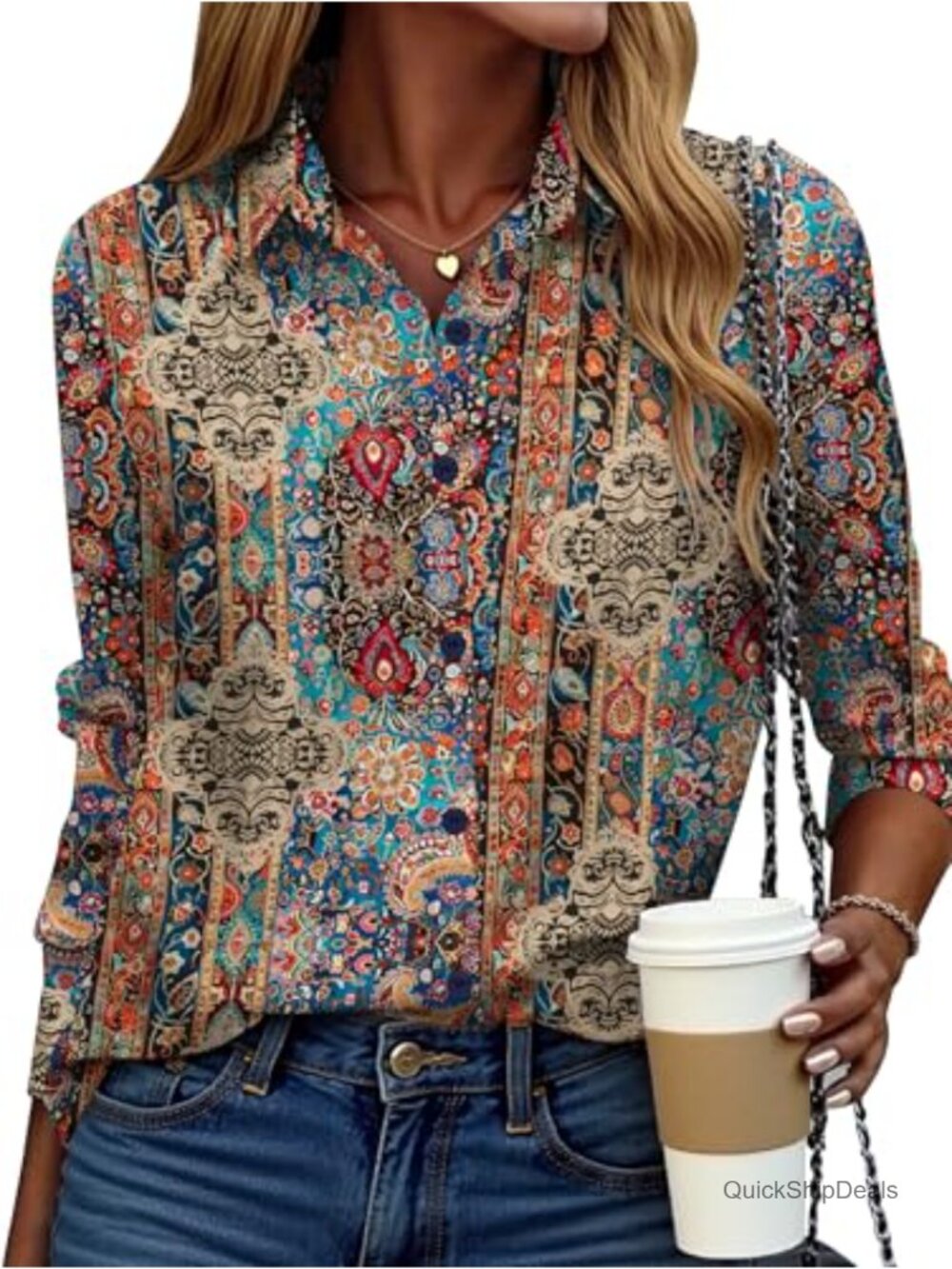 Zeagoo Women's Button Down Shirt Long Sleeve V-Neck Casual Blouse
